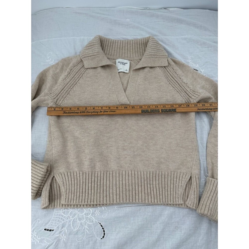 Abercrombie & Fitch Sweater Wm Small Notch Neck Tan Knit Collar Pullover Chunky - Picture 6 of 7